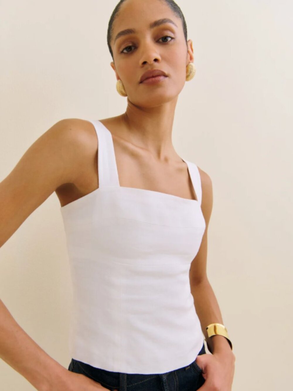 Reformation Darci Linen Top Ivory - Size 4